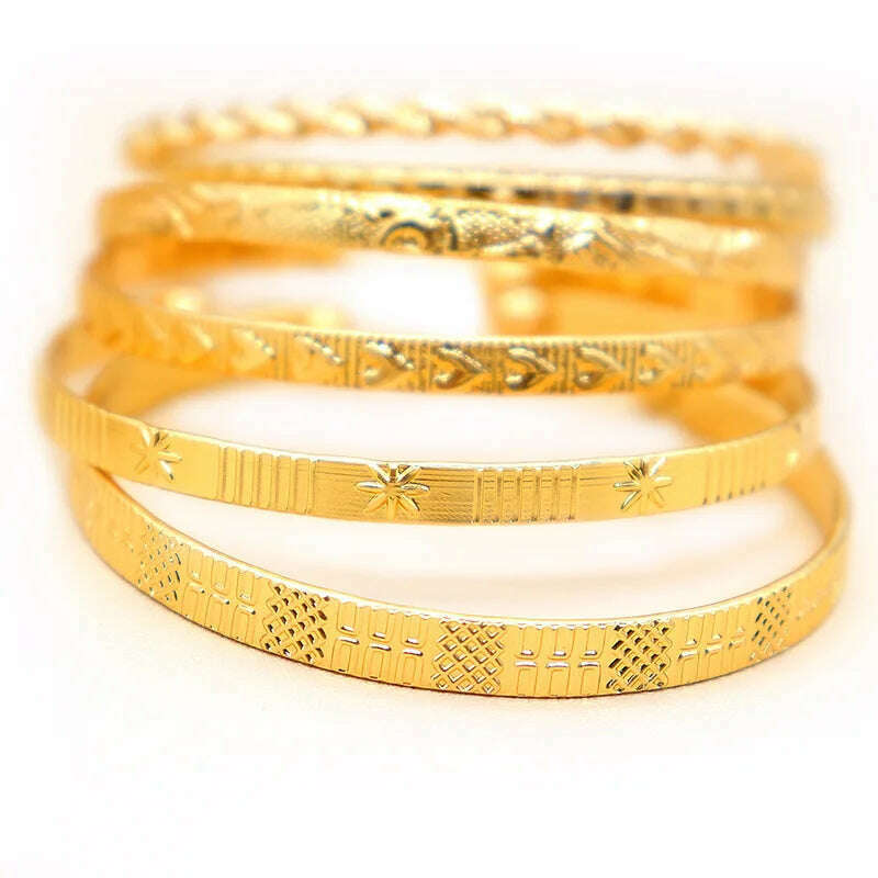 7 Pcs/Set Bohemian Vintage Metal Gold Peach Heart Geometric Carved Flower Open Bracelets Set for Women Fashion Jewelry Gifts - KIMLUD