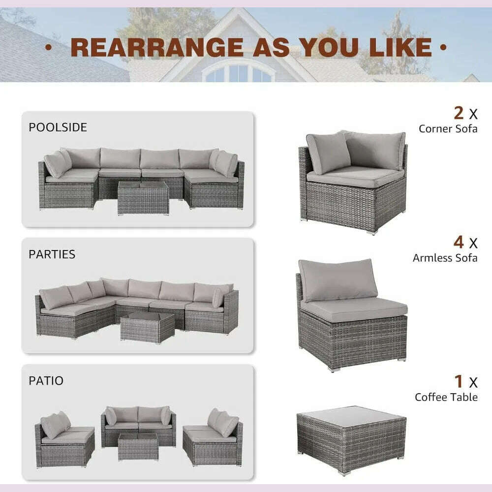 KIMLUD, 7-piece courtyard furniture set, modular wicker outdoor segmented sofa, PE wicker outdoor setL W H 28.5*25.6*25.6 inch, KIMLUD Womens Clothes