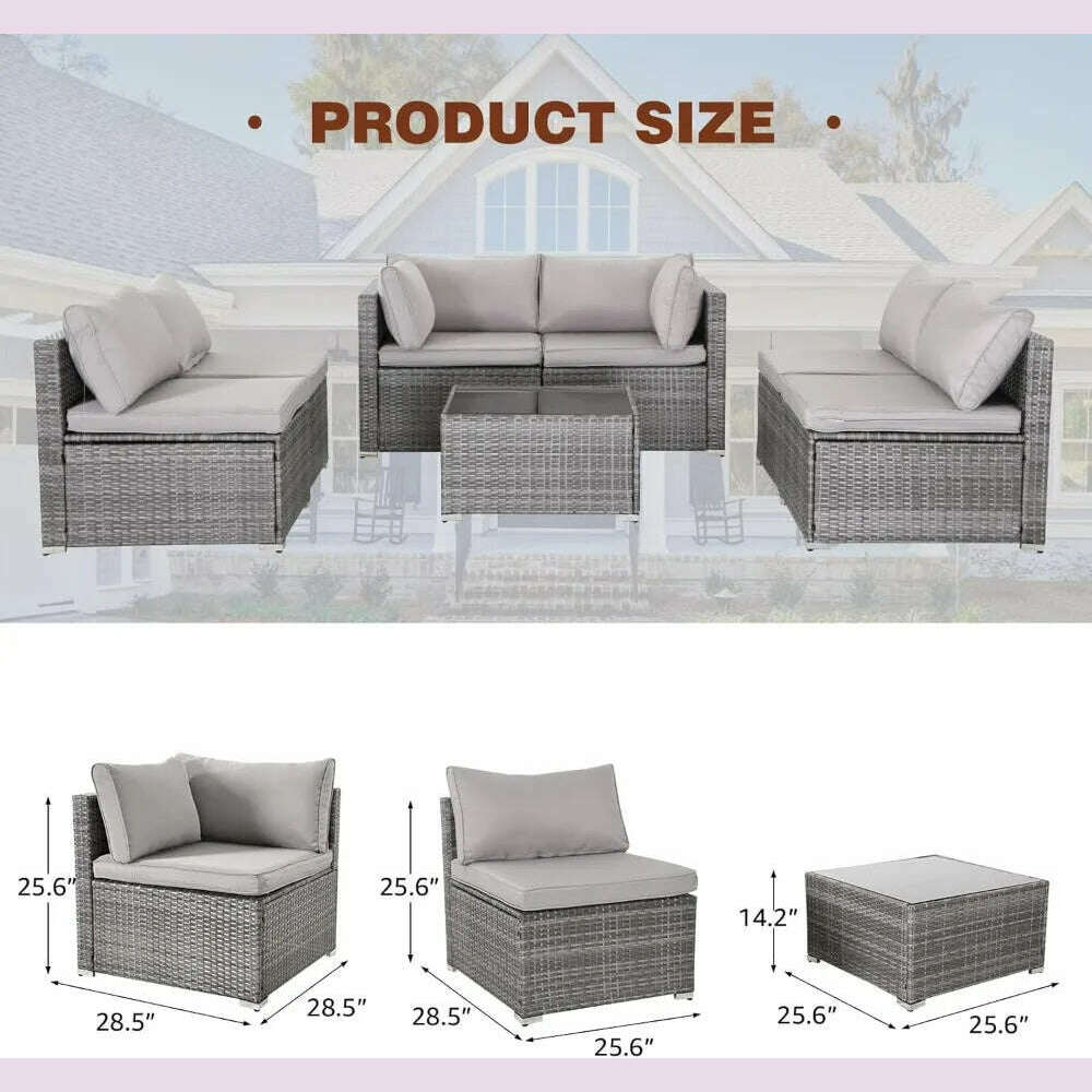 KIMLUD, 7-piece courtyard furniture set, modular wicker outdoor segmented sofa, PE wicker outdoor setL W H 28.5*25.6*25.6 inch, KIMLUD Womens Clothes