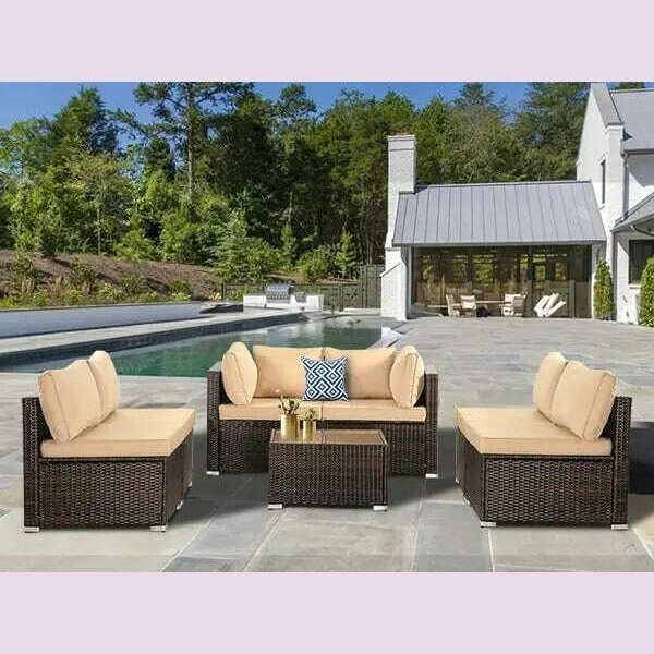 KIMLUD, 7-piece courtyard furniture set, modular wicker outdoor segmented sofa, PE wicker outdoor setL W H 28.5*25.6*25.6 inch, Brown Rattan Brown / United States / 7Pcs, KIMLUD APPAREL - Womens Clothes