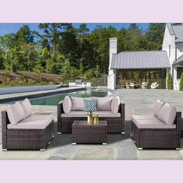 KIMLUD, 7-piece courtyard furniture set, modular wicker outdoor segmented sofa, PE wicker outdoor setL W H 28.5*25.6*25.6 inch, Brown Rattan Gray / United States / 7Pcs, KIMLUD APPAREL - Womens Clothes