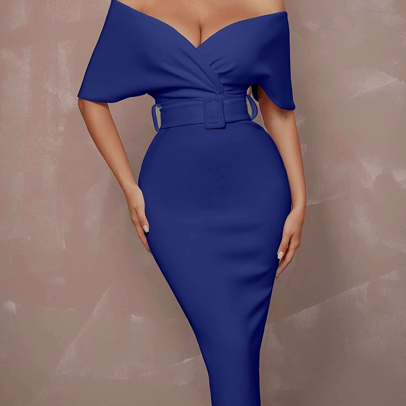 stunning-off-the-shoulder-bodycon-dress---v-neck-split-hem-belted-waist-elegant-design-for-wedding-party-formal-occasions---womens-clothing-body-hugging-silhouettekimlud-womens-fashion-34625793