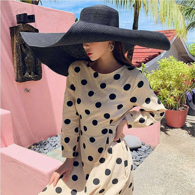 KIMLUD, 70cm Oversized Wide Brim Sun Hat Travel Large UV Protection Beach Straw Hats Women's Summer Floppy Foldable Chapeaux Wholesale, KIMLUD Womens Clothes