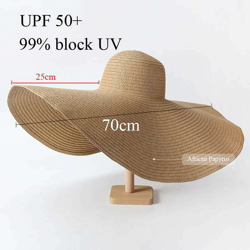 KIMLUD, 70cm Oversized Wide Brim Sun Hat Travel Large UV Protection Beach Straw Hats Women's Summer Floppy Foldable Chapeaux Wholesale, KIMLUD Womens Clothes