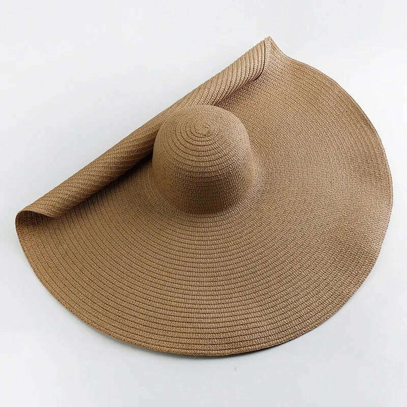 KIMLUD, 70cm Oversized Wide Brim Sun Hat Travel Large UV Protection Beach Straw Hats Women's Summer Floppy Foldable Chapeaux Wholesale, khaki / 54-57cm, KIMLUD Womens Clothes