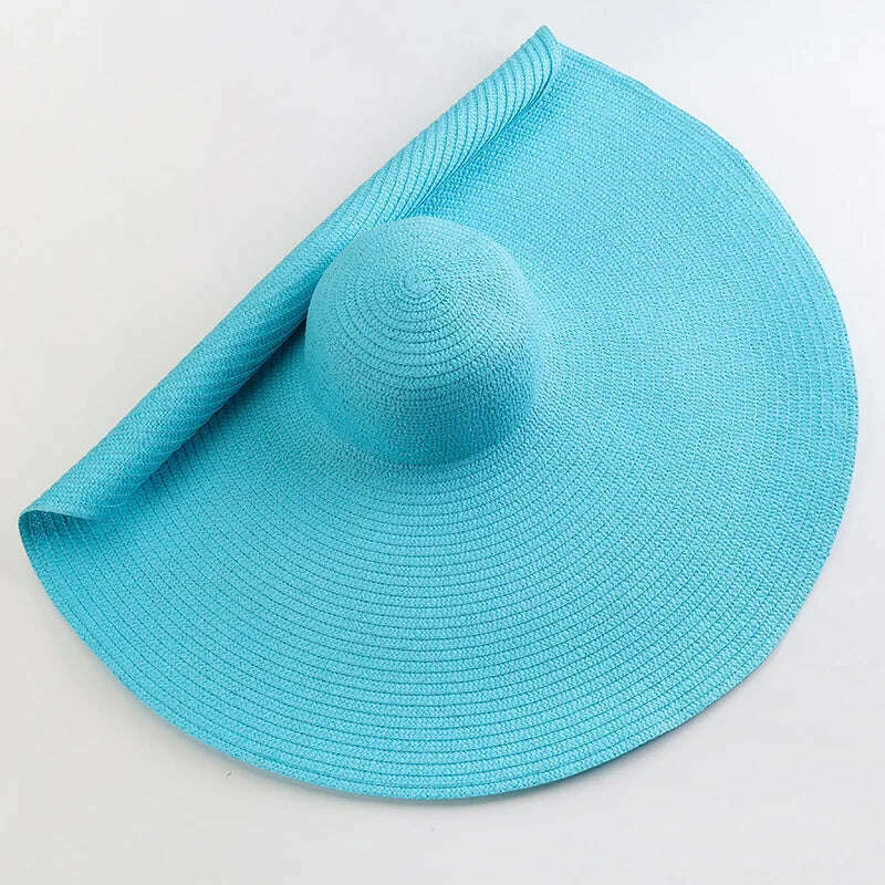 KIMLUD, 70cm Oversized Wide Brim Sun Hat Travel Large UV Protection Beach Straw Hats Women's Summer Floppy Foldable Chapeaux Wholesale, blue / 54-57cm, KIMLUD Womens Clothes