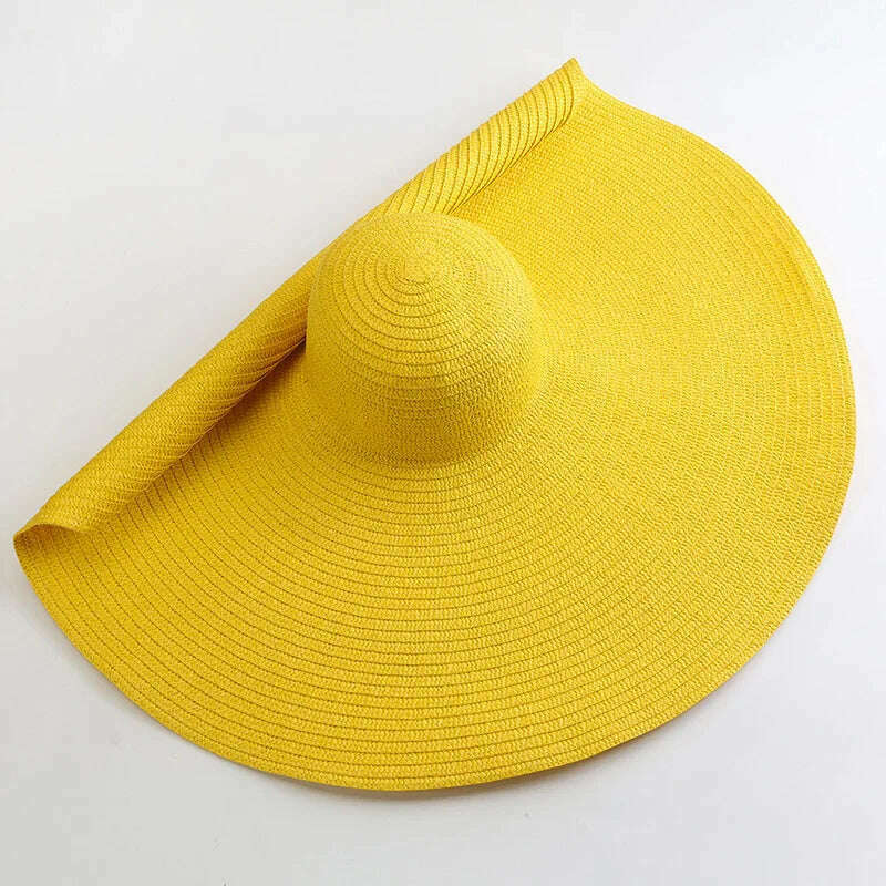 KIMLUD, 70cm Oversized Wide Brim Sun Hat Travel Large UV Protection Beach Straw Hats Women's Summer Floppy Foldable Chapeaux Wholesale, yellow / 54-57cm, KIMLUD Womens Clothes