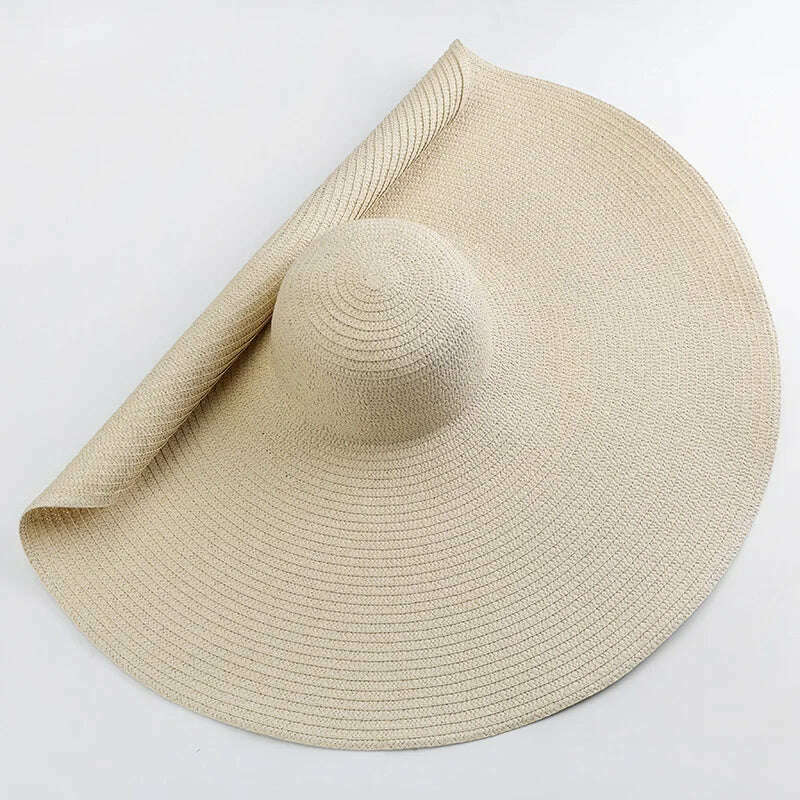 KIMLUD, 70cm Oversized Wide Brim Sun Hat Travel Large UV Protection Beach Straw Hats Women's Summer Floppy Foldable Chapeaux Wholesale, beige / 54-57cm, KIMLUD Womens Clothes