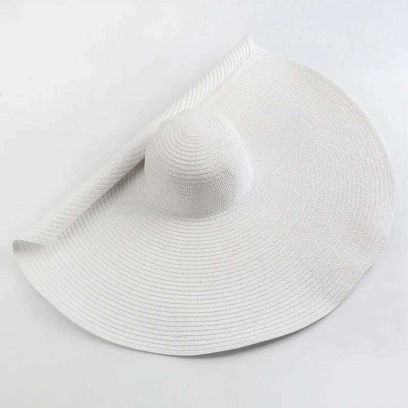 KIMLUD, 70cm Oversized Wide Brim Sun Hat Travel Large UV Protection Beach Straw Hats Women's Summer Floppy Foldable Chapeaux Wholesale, white / 54-57cm, KIMLUD Womens Clothes