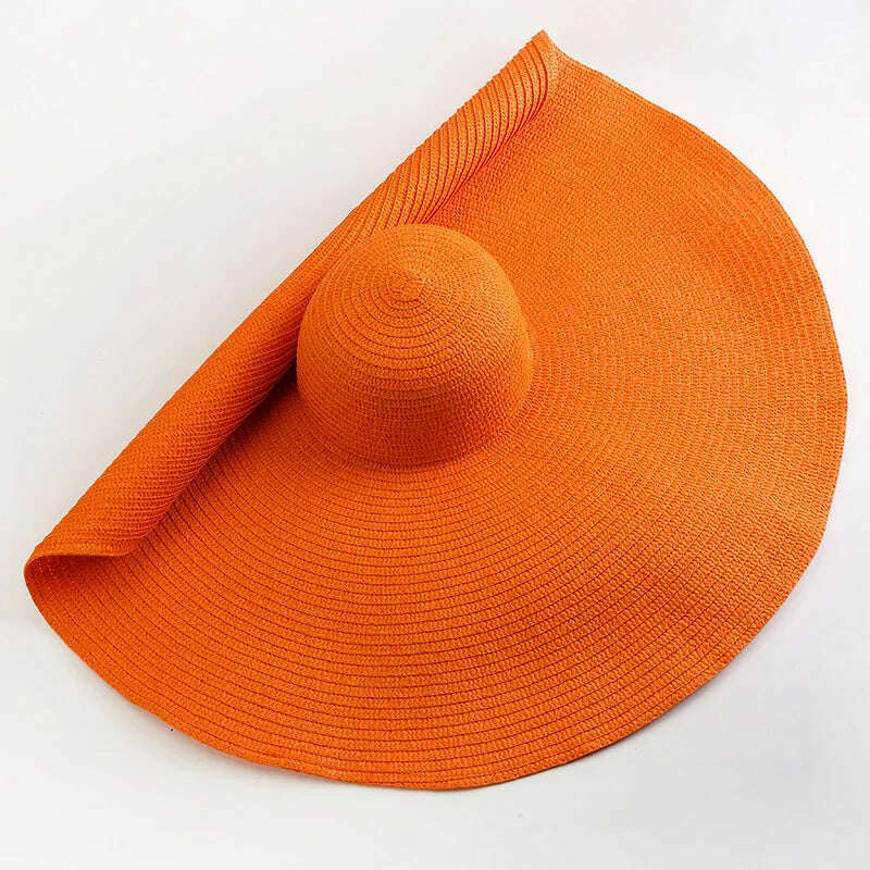 KIMLUD, 70cm Oversized Wide Brim Sun Hat Travel Large UV Protection Beach Straw Hats Women's Summer Floppy Foldable Chapeaux Wholesale, orange / 54-57cm, KIMLUD Womens Clothes