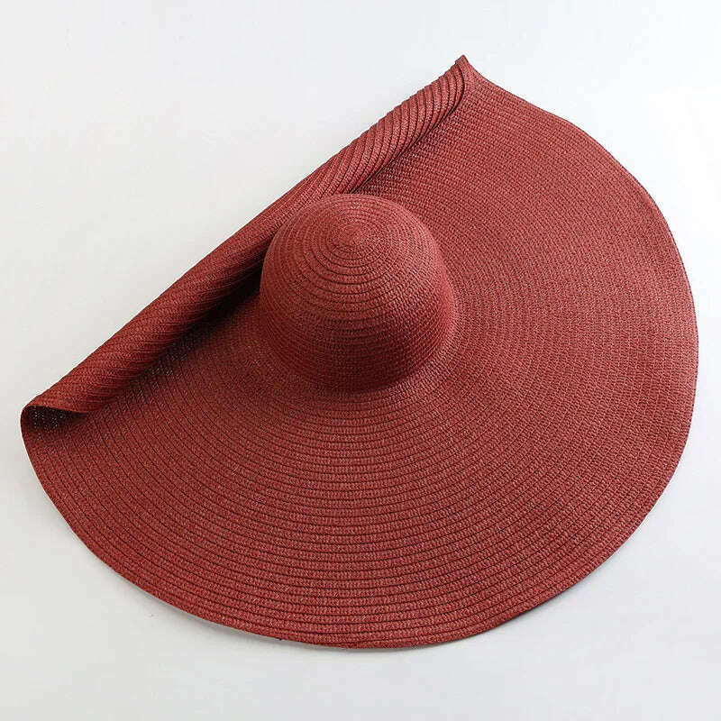 KIMLUD, 70cm Oversized Wide Brim Sun Hat Travel Large UV Protection Beach Straw Hats Women's Summer Floppy Foldable Chapeaux Wholesale, wine red / 54-57cm, KIMLUD Womens Clothes