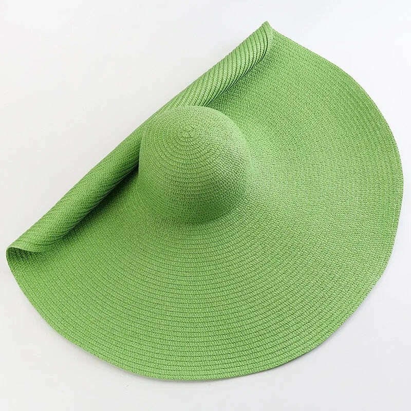 KIMLUD, 70cm Oversized Wide Brim Sun Hat Travel Large UV Protection Beach Straw Hats Women's Summer Floppy Foldable Chapeaux Wholesale, green / 54-57cm, KIMLUD Womens Clothes