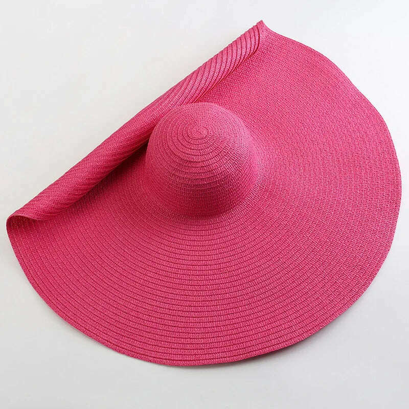KIMLUD, 70cm Oversized Wide Brim Sun Hat Travel Large UV Protection Beach Straw Hats Women's Summer Floppy Foldable Chapeaux Wholesale, hot pink / 54-57cm, KIMLUD Womens Clothes