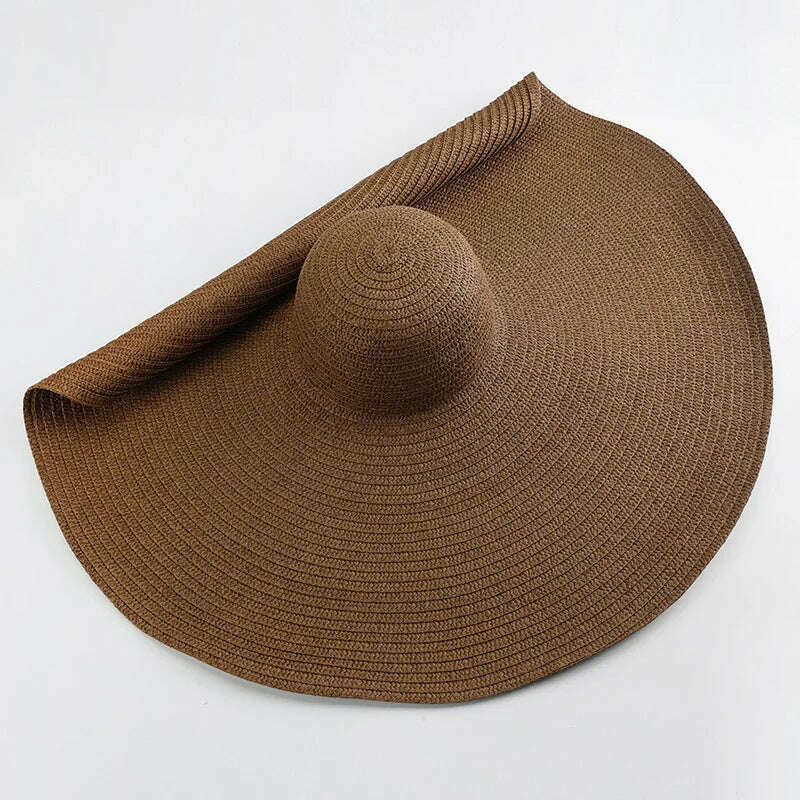 KIMLUD, 70cm Oversized Wide Brim Sun Hat Travel Large UV Protection Beach Straw Hats Women's Summer Floppy Foldable Chapeaux Wholesale, brown / 54-57cm, KIMLUD Womens Clothes
