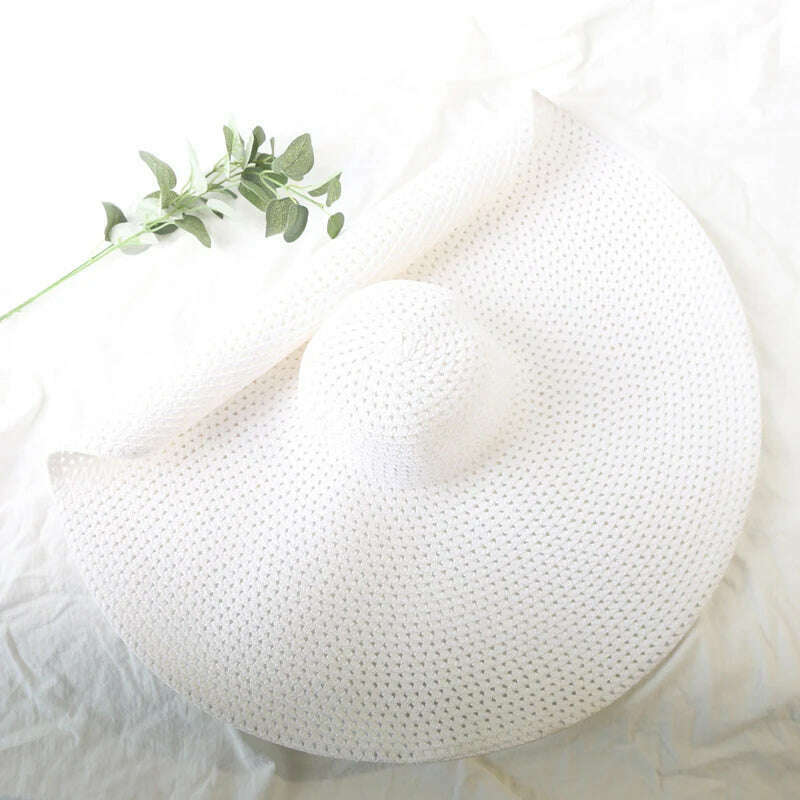 KIMLUD, 70cm Oversized Wide Brim Sun Hat Travel Large UV Protection Beach Straw Hats Women's Summer Floppy Foldable Chapeaux Wholesale, white (openwork) / 54-57cm, KIMLUD Womens Clothes