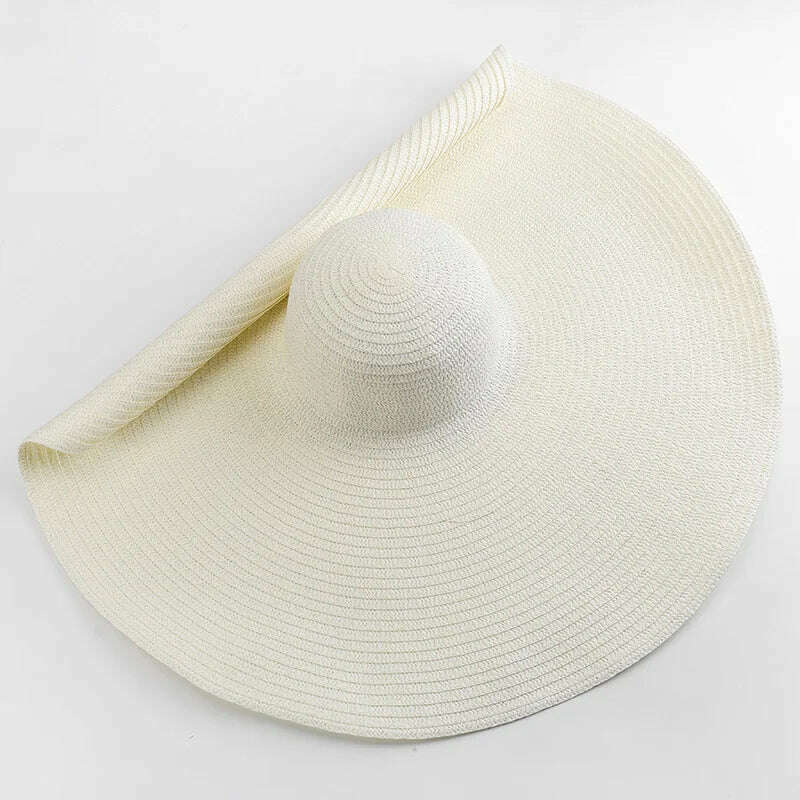 KIMLUD, 70cm Oversized Wide Brim Sun Hat Travel Large UV Protection Beach Straw Hats Women's Summer Floppy Foldable Chapeaux Wholesale, milk white / 54-57cm, KIMLUD Womens Clothes