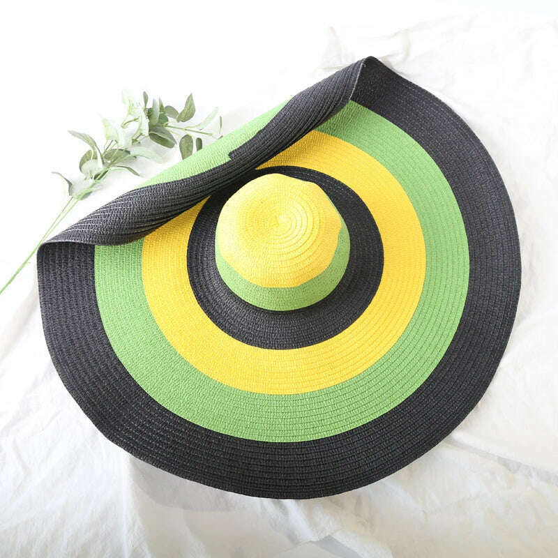 KIMLUD, 70cm Oversized Wide Brim Sun Hat Travel Large UV Protection Beach Straw Hats Women's Summer Floppy Foldable Chapeaux Wholesale, colorful 2 / 54-57cm, KIMLUD Womens Clothes