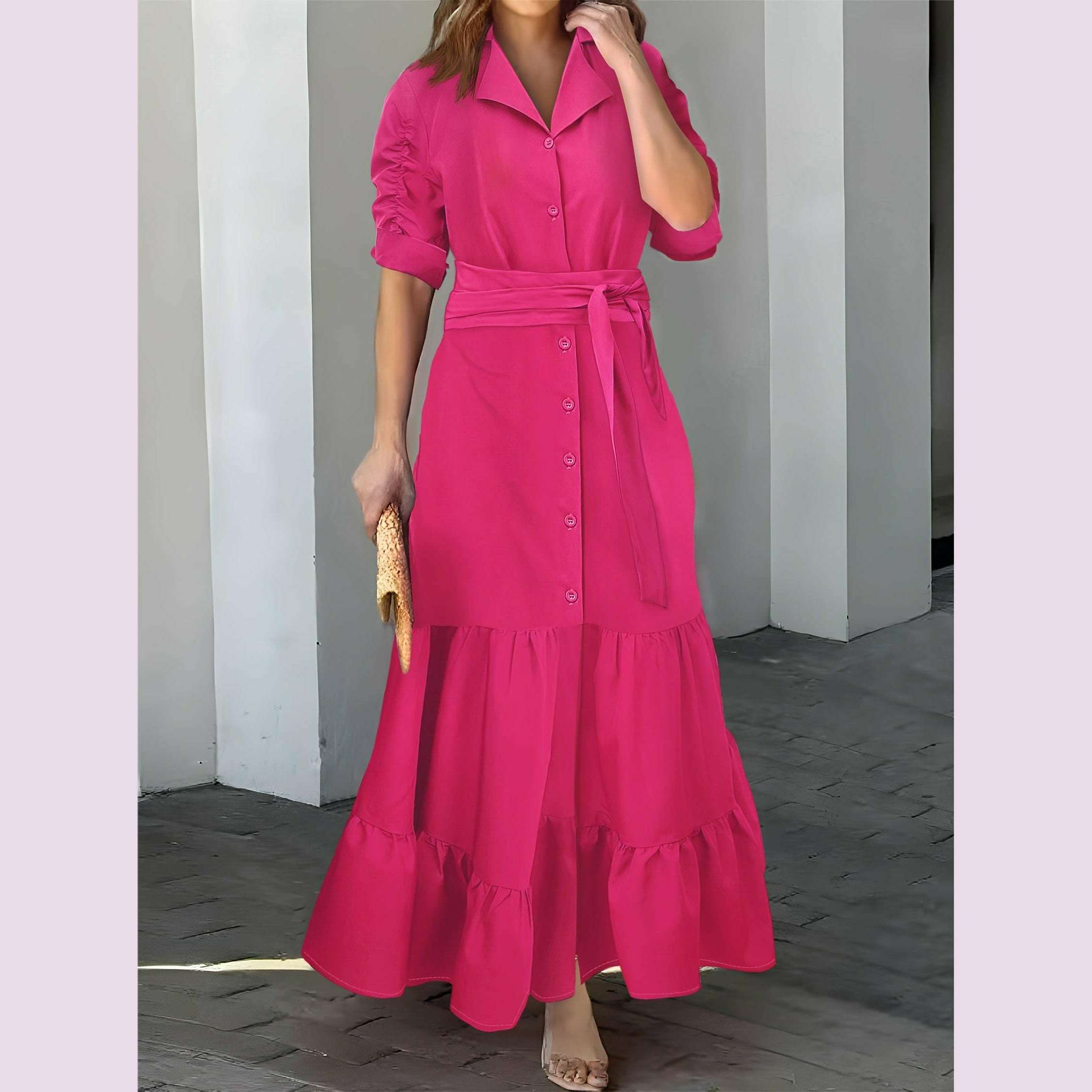 stunning-ruffled-maxi-dress---solid-button-front-belted-waist-elegant-ruched-sleeve-flowy-design-womens-clothing-for-special-occasionskimlud-womens-fashion-34625582