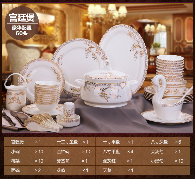 Porcelain Dinner Set Bone China Tableware Ceramic Dish Ensemble Dinnerware Collection Elegant Diner Service Kit