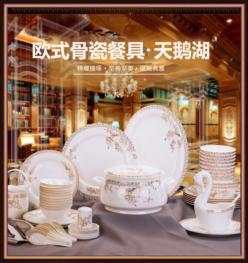 Porcelain Dinner Set Bone China Tableware Ceramic Dish Ensemble Dinnerware Collection Elegant Diner Service Kit