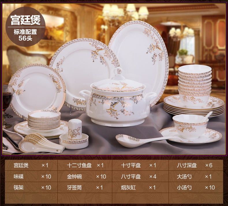 Porcelain Dinner Set Bone China Tableware Ceramic Dish Ensemble Dinnerware Collection Elegant Diner Service Kit