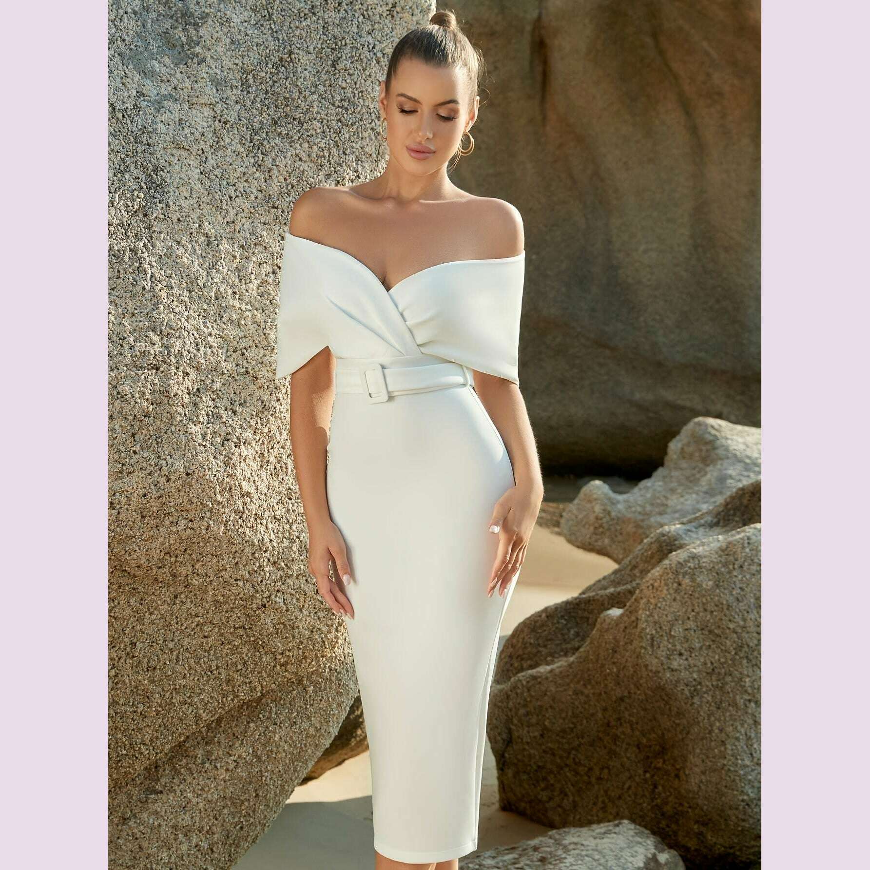 stunning-off-the-shoulder-bodycon-dress---v-neck-split-hem-belted-waist-elegant-design-for-wedding-party-formal-occasions---womens-clothing-body-hugging-silhouettekimlud-womens-fashion-34625777