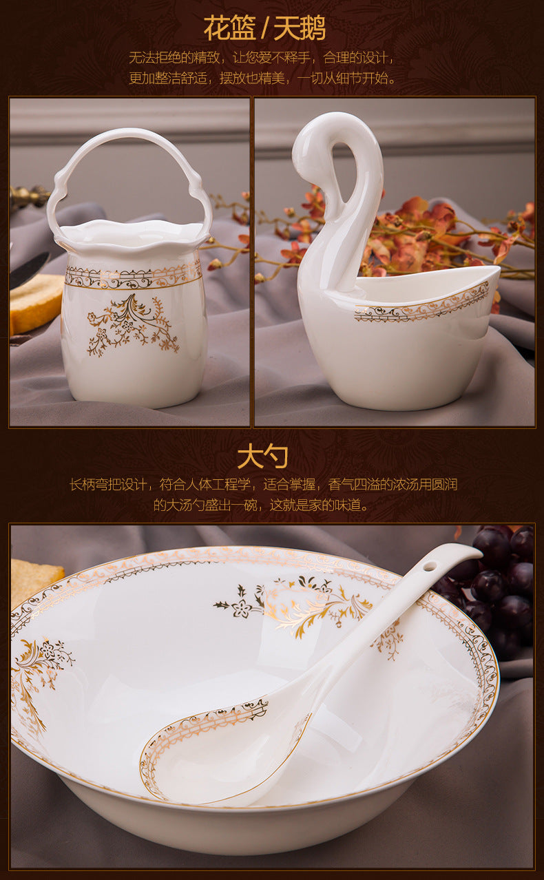 Porcelain Dinner Set Bone China Tableware Ceramic Dish Ensemble Dinnerware Collection Elegant Diner Service Kit