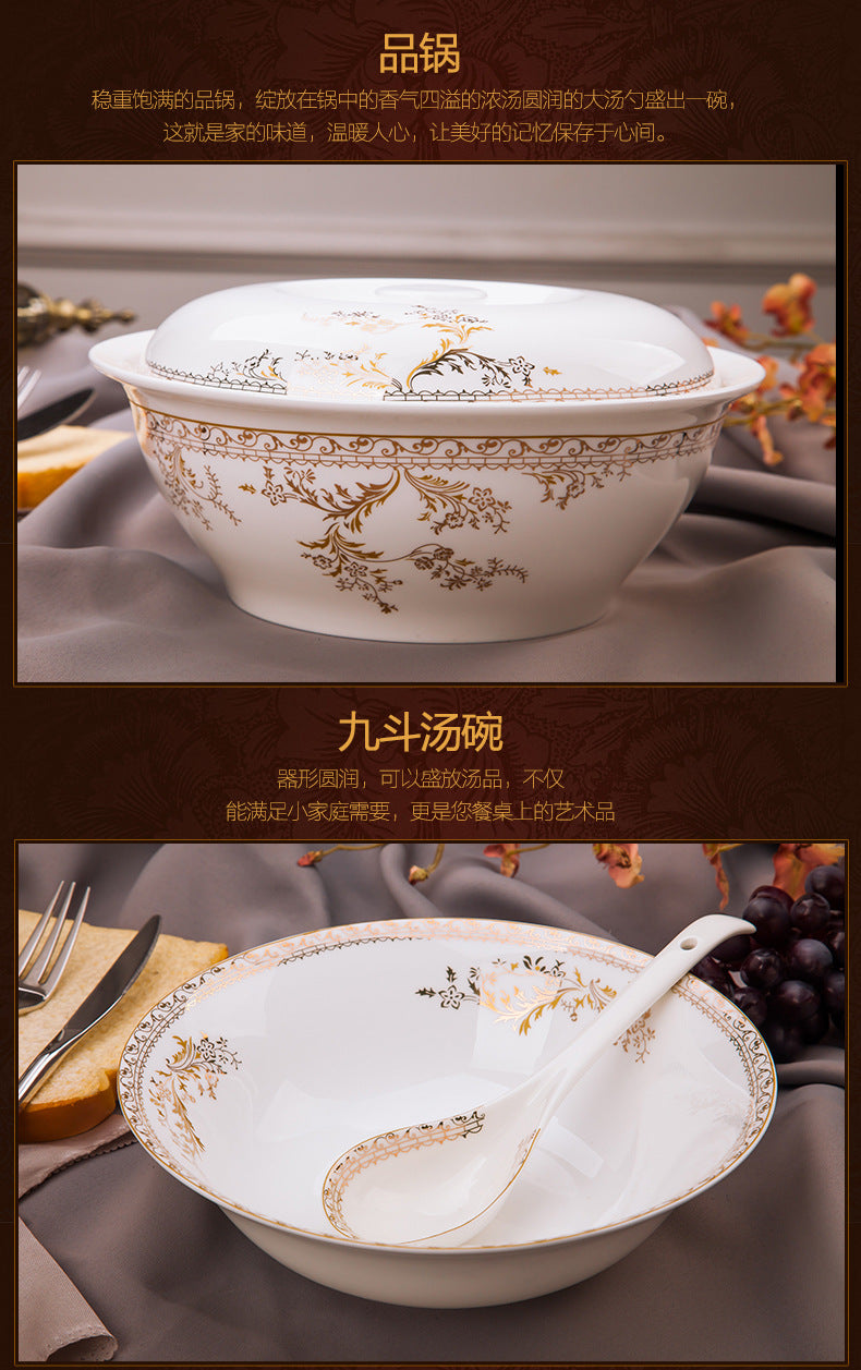 Porcelain Dinner Set Bone China Tableware Ceramic Dish Ensemble Dinnerware Collection Elegant Diner Service Kit
