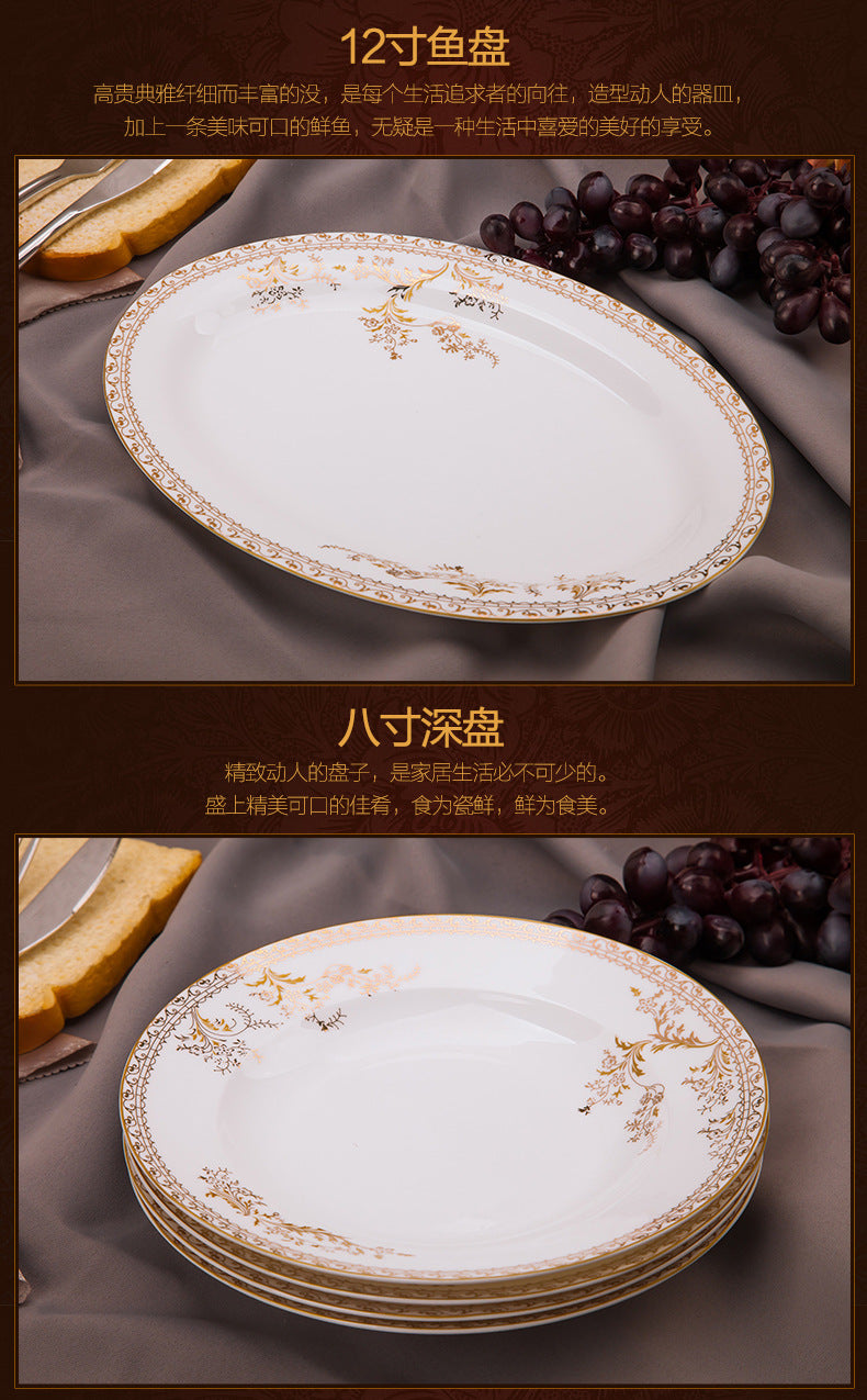 Porcelain Dinner Set Bone China Tableware Ceramic Dish Ensemble Dinnerware Collection Elegant Diner Service Kit