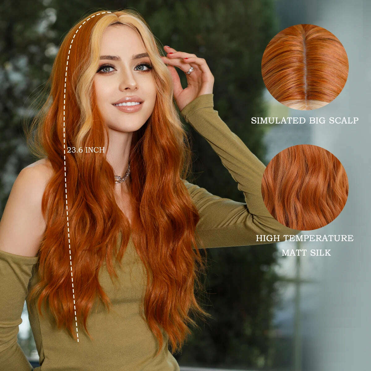 7JHH WIGS Bright Orange Long Wavy Women Wig Natural Synthetic Wigs with Bangs for Black Women Daily Party Cosplay Heat Resistant - KIMLUD