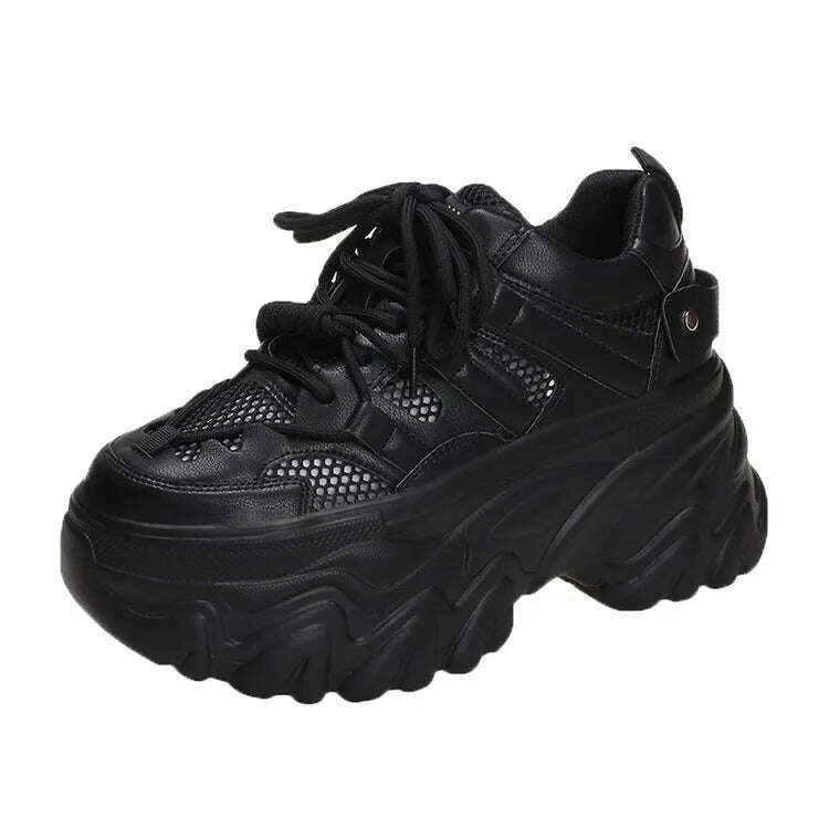 KIMLUD, 8 cm Fashion Women's Chunky Sneakers Black White Platform Tennis Shoes for Women Thick Bottom Breathable Sports Dad Shoes, mesh black / 34, KIMLUD Womens Clothes