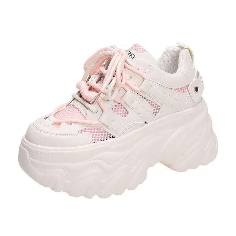 KIMLUD, 8 cm Fashion Women's Chunky Sneakers Black White Platform Tennis Shoes for Women Thick Bottom Breathable Sports Dad Shoes, mesh pink / 34, KIMLUD Womens Clothes