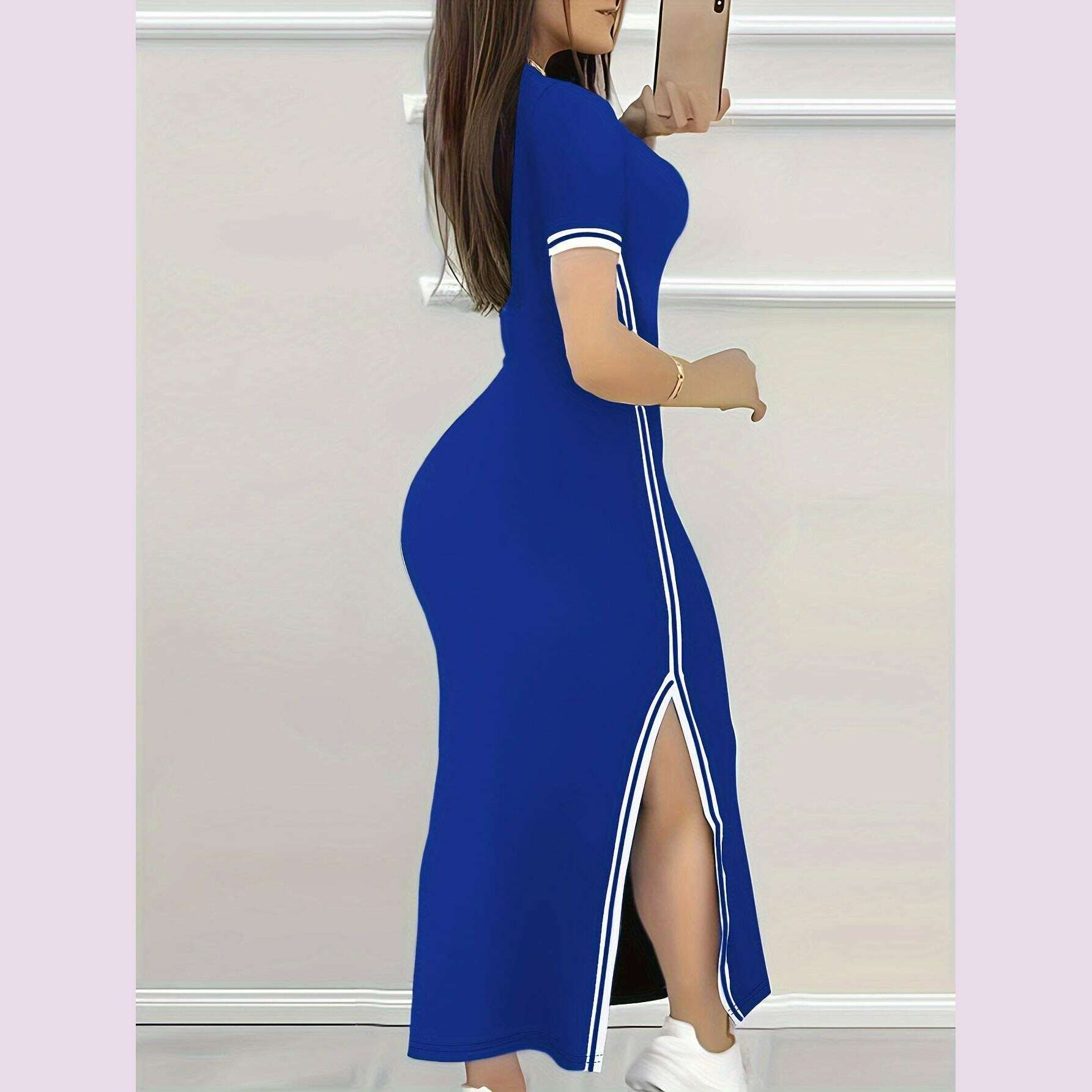 contrast-trim-split-hem-bodycon-dress-elegant-crew-neck-short-sleeve-dress-for-spring-summer-womens-clothingkimlud-womens-fashion-34625803