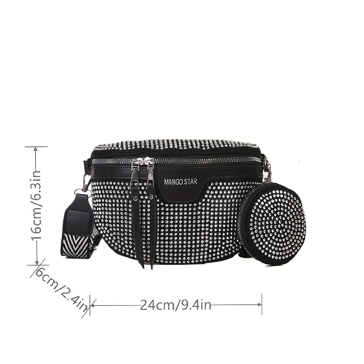 KIMLUD, Rhinestone Waist Bag With Coin Purse, Fashion Crossbody Bag, Women's Glitter Chest Bag for Carnaval Music Festival, KIMLUD Womens Clothes