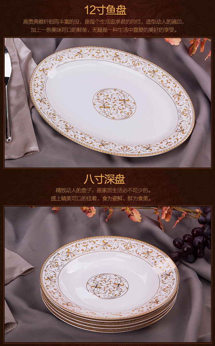 Porcelain Dinner Set Bone China Tableware Ceramic Dish Ensemble Dinnerware Collection Elegant Diner Service Kit