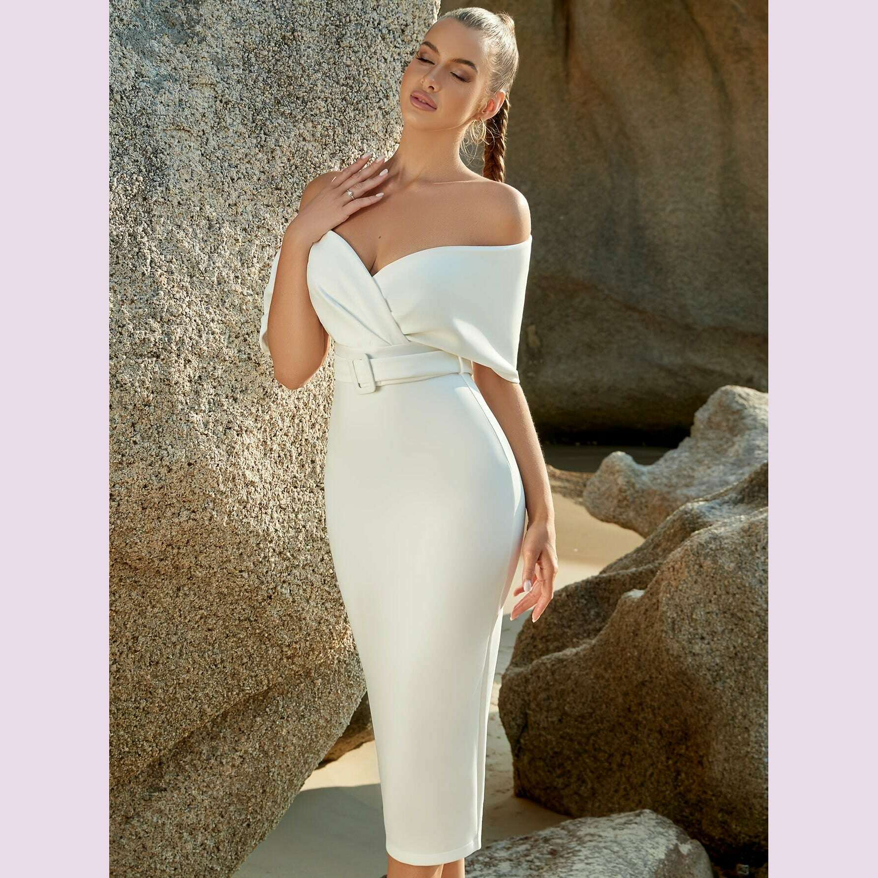 stunning-off-the-shoulder-bodycon-dress---v-neck-split-hem-belted-waist-elegant-design-for-wedding-party-formal-occasions---womens-clothing-body-hugging-silhouettekimlud-womens-fashion-34625785