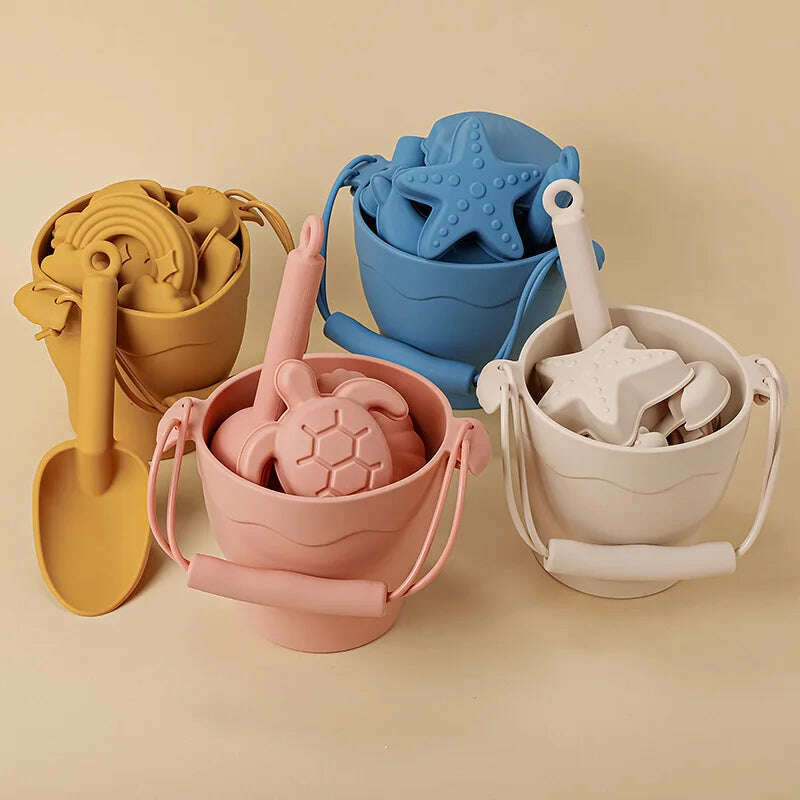 8pcs/Set Beach Toys Eco-Friendly, BPA-Free, Food-Grade Silicone - Fun Summer Outdoor Toys for Kids with Bucket & 4 Color Sand - KIMLUD