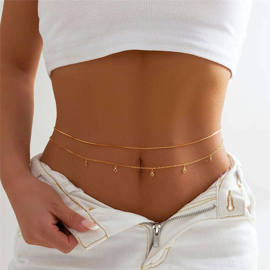 9 Styles Boho Rhinestone Zircon Star Moon Pendant Waist Belly Belt Chain Women Summer Bikini Y2K Accessories Rave Body Jewelry - KIMLUD