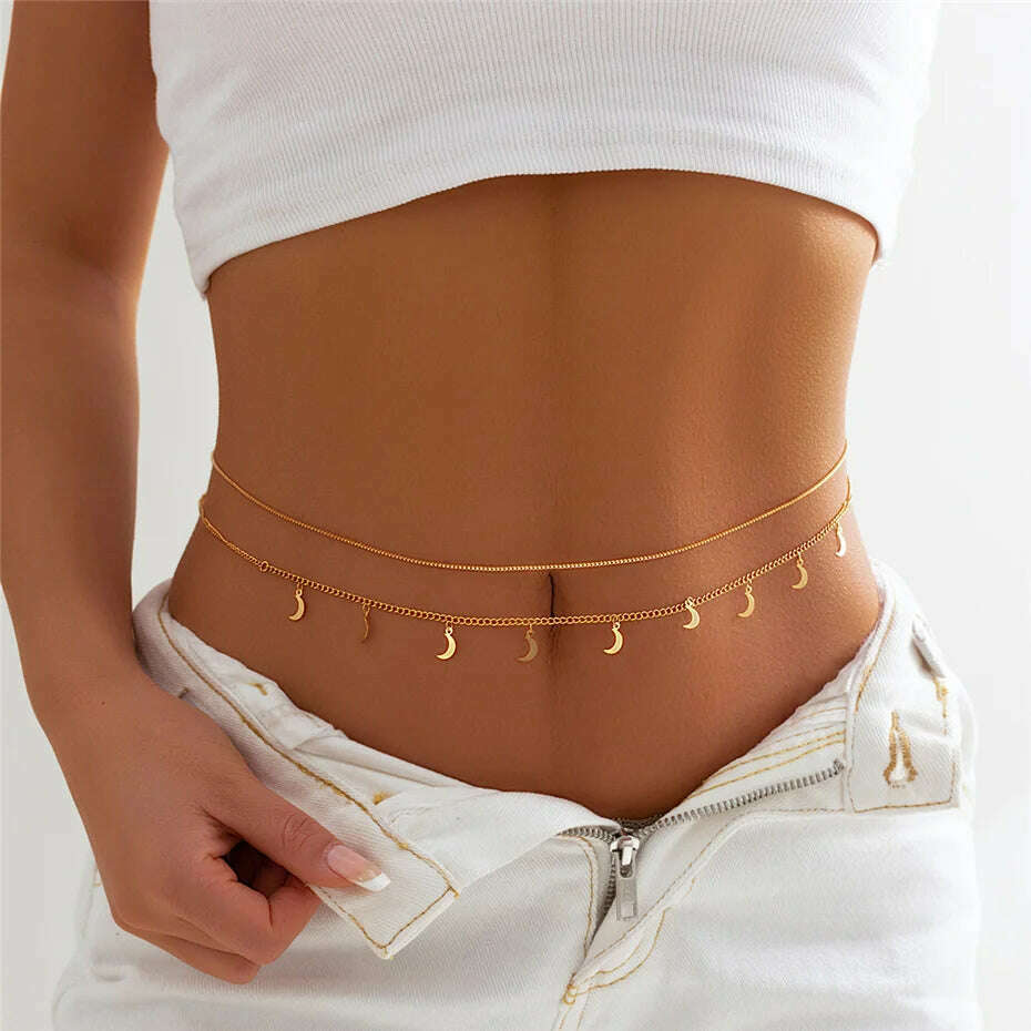 9 Styles Boho Rhinestone Zircon Star Moon Pendant Waist Belly Belt Chain Women Summer Bikini Y2K Accessories Rave Body Jewelry - KIMLUD