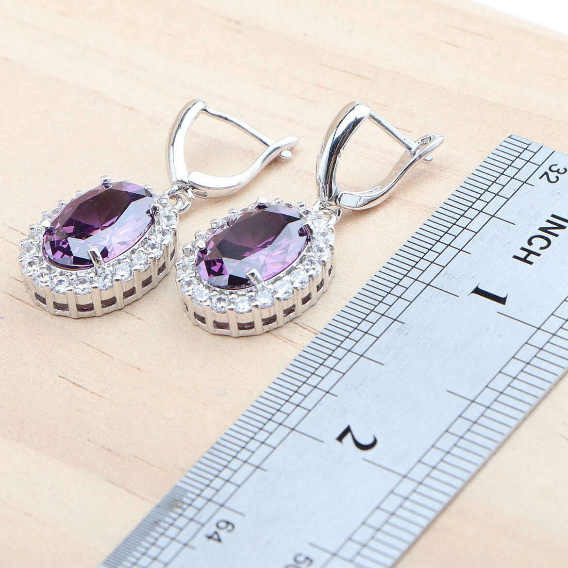 KIMLUD, 925 Silver Jewelry Sets Wedding Purple Zircon Earrings Bracelets For Women Rings Pendant Necklace Set, KIMLUD Womens Clothes