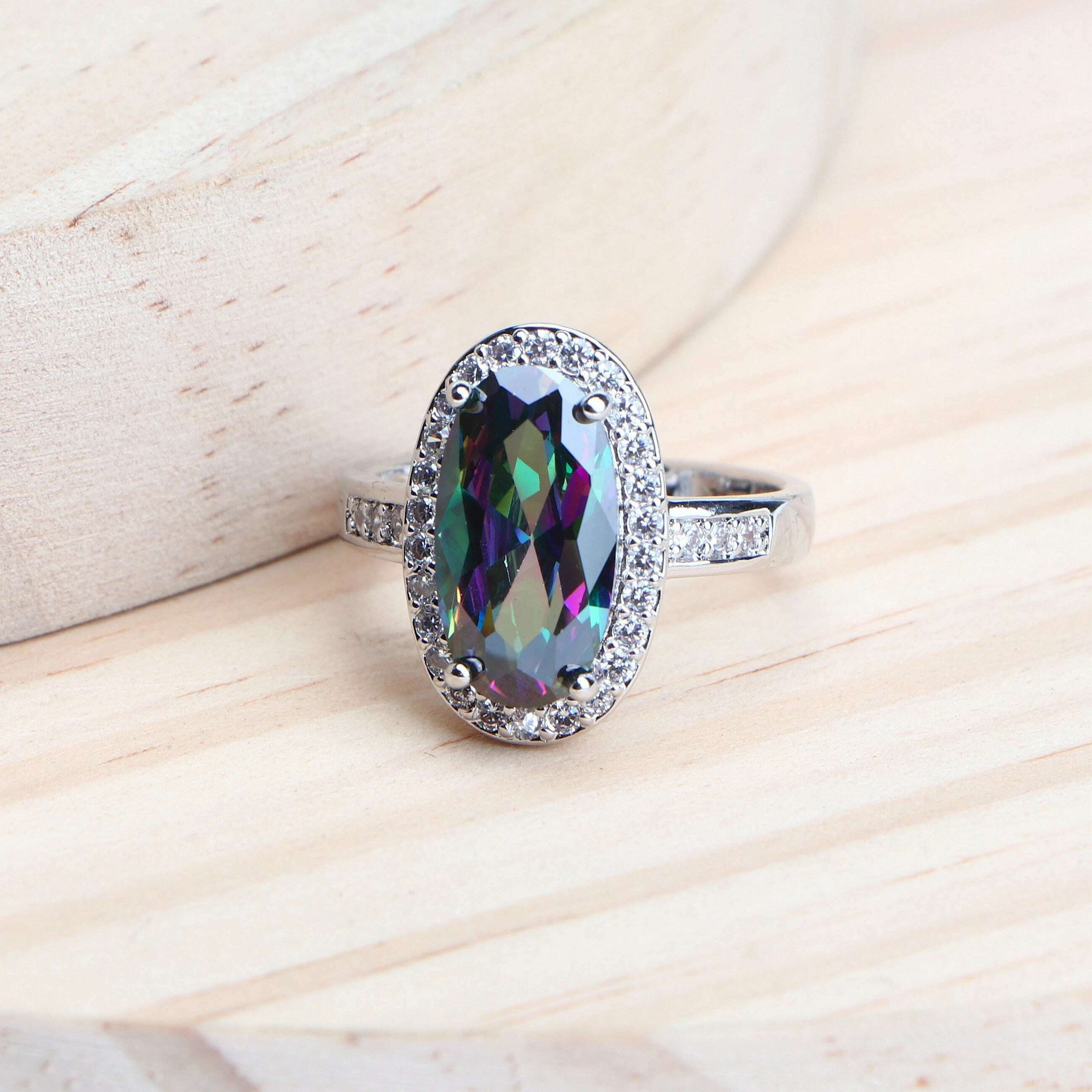 KIMLUD, 925 Silver Magic Rainbow CZ Jewelry Sets Women Bracelets Rings Natural Silver Earrings Wedding Jewelry Pendants Necklace Set, KIMLUD Womens Clothes