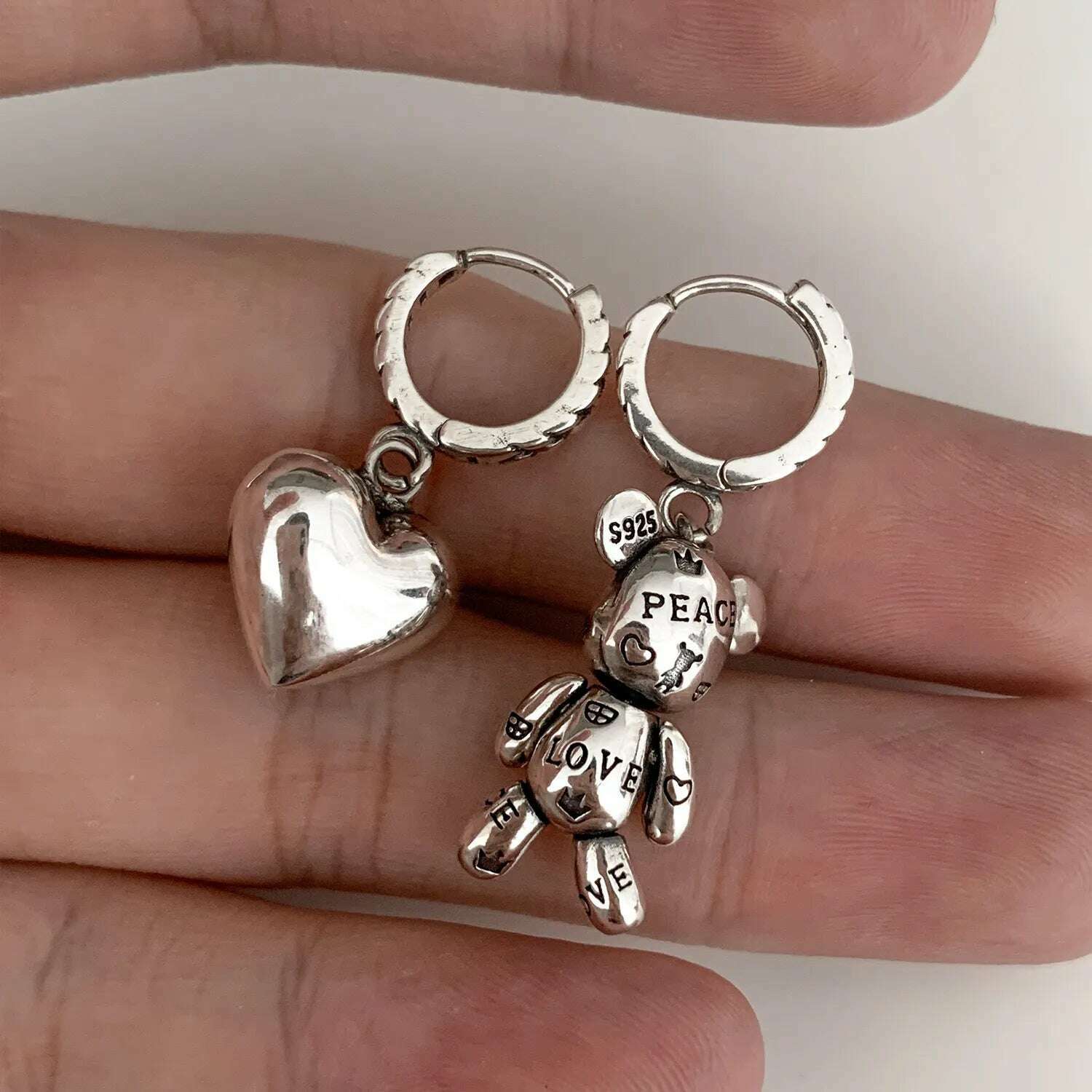 KIMLUD, 925 Sterling Silver Bear Heart Earrings Charm Women Trendy Fine Jewelry Prevent Allergy Party Accessories Gifts, WHITE, KIMLUD Womens Clothes