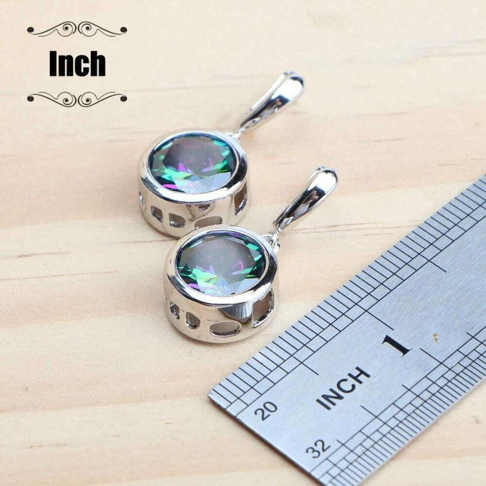 KIMLUD, 925 Sterling Silver Jewelry Sets Bridal Women Natural Magic Rainbow Zircon Earrings Ring Bracelets Pendant Wedding Necklace Set, KIMLUD Womens Clothes