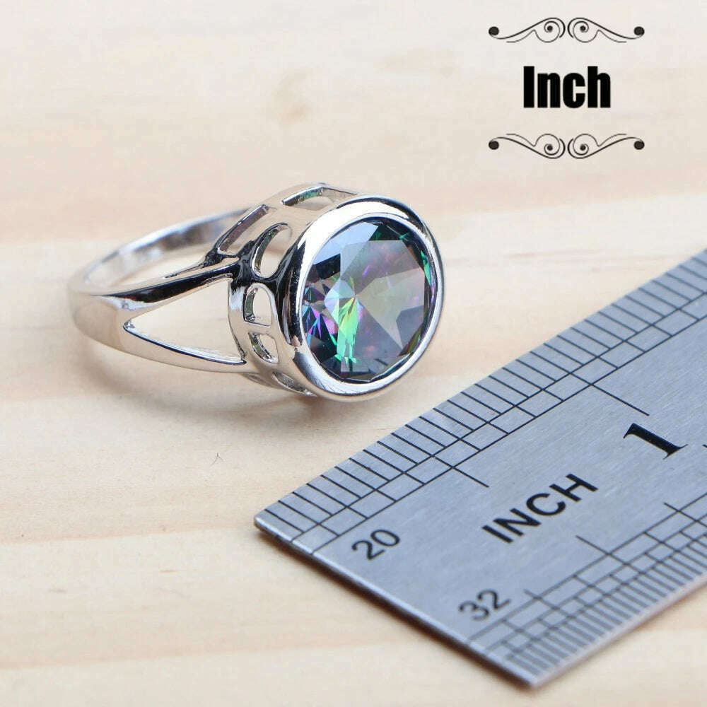 KIMLUD, 925 Sterling Silver Jewelry Sets Bridal Women Natural Magic Rainbow Zircon Earrings Ring Bracelets Pendant Wedding Necklace Set, KIMLUD Womens Clothes