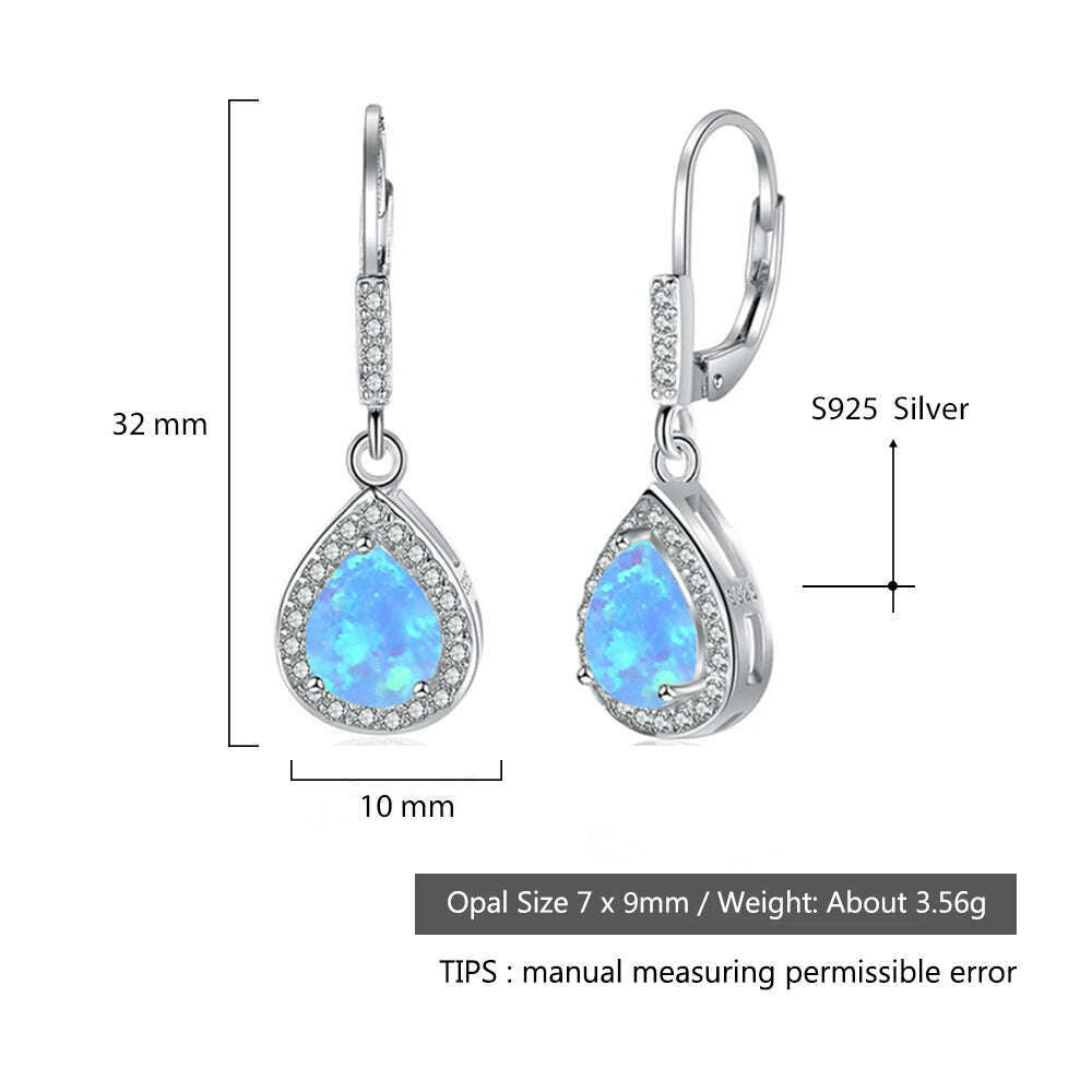 KIMLUD, 925 Sterling Silver Jewelry Sets for Women Cubic Zirconia Blue Opal Bracelet Earrings Chain Necklace Jewelry Sets (Lam Hub Fong), KIMLUD Womens Clothes