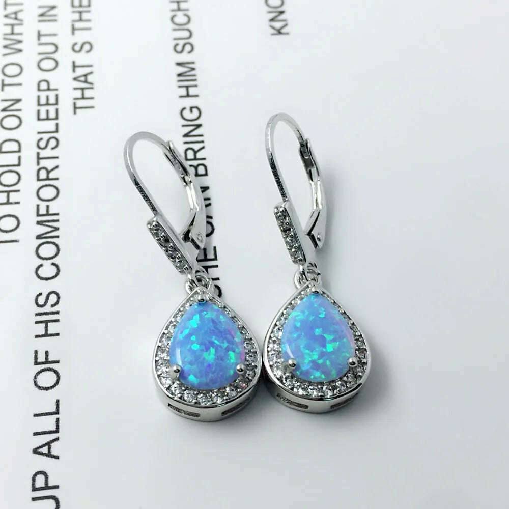 KIMLUD, 925 Sterling Silver Jewelry Sets for Women Cubic Zirconia Blue Opal Bracelet Earrings Chain Necklace Jewelry Sets (Lam Hub Fong), KIMLUD Womens Clothes