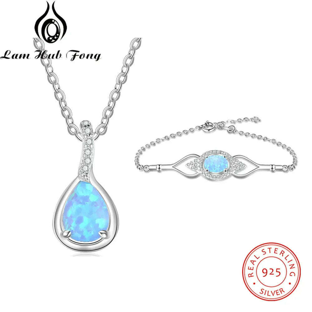 KIMLUD, 925 Sterling Silver Jewelry Sets for Women Cubic Zirconia Blue Opal Bracelet Earrings Chain Necklace Jewelry Sets (Lam Hub Fong), N-B / CHINA, KIMLUD APPAREL - Womens Clothes