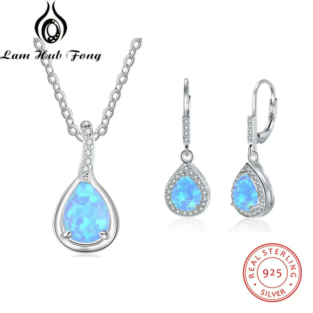 KIMLUD, 925 Sterling Silver Jewelry Sets for Women Cubic Zirconia Blue Opal Bracelet Earrings Chain Necklace Jewelry Sets (Lam Hub Fong), N-E / CHINA, KIMLUD APPAREL - Womens Clothes