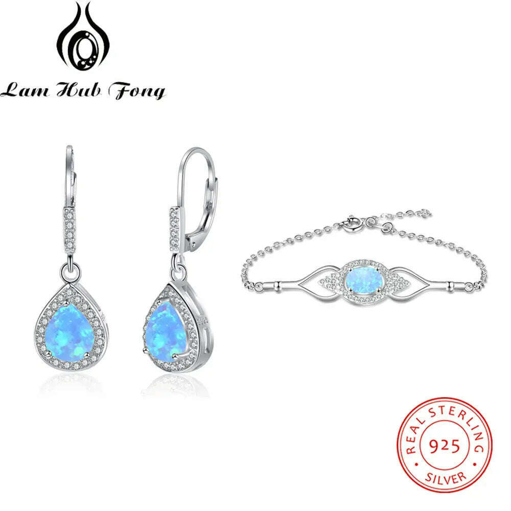 KIMLUD, 925 Sterling Silver Jewelry Sets for Women Cubic Zirconia Blue Opal Bracelet Earrings Chain Necklace Jewelry Sets (Lam Hub Fong), B-E / CHINA, KIMLUD APPAREL - Womens Clothes