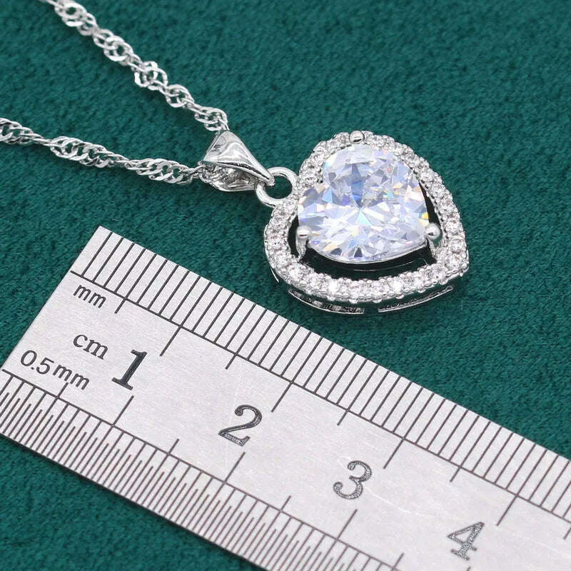 KIMLUD, 925 Sterling Silver Jewelry Sets For Women Wedding White Zircon Bracelet Pierced Earrings Necklace pendant Ring Free Gift Box, KIMLUD Womens Clothes